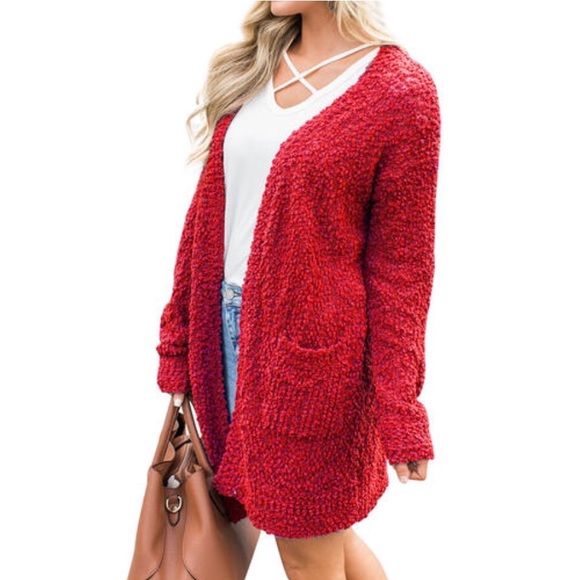 Kirra Sweaters - ❤️ ROSE RED SOFT PLUSH CARDIGAN SWEATER